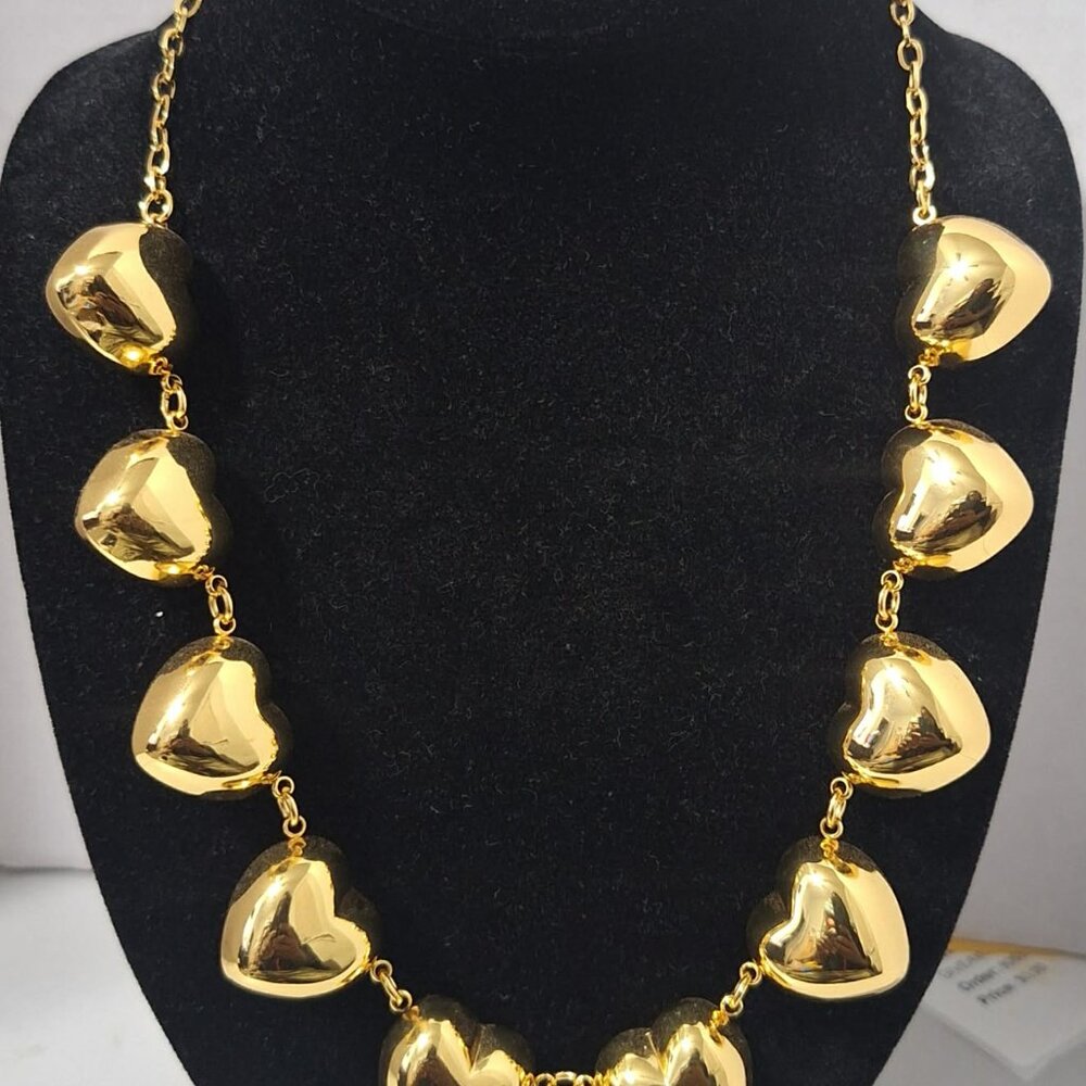 Stunning Gold-Toned 18-20inch Adjustable Puffy Heart Statement Necklace